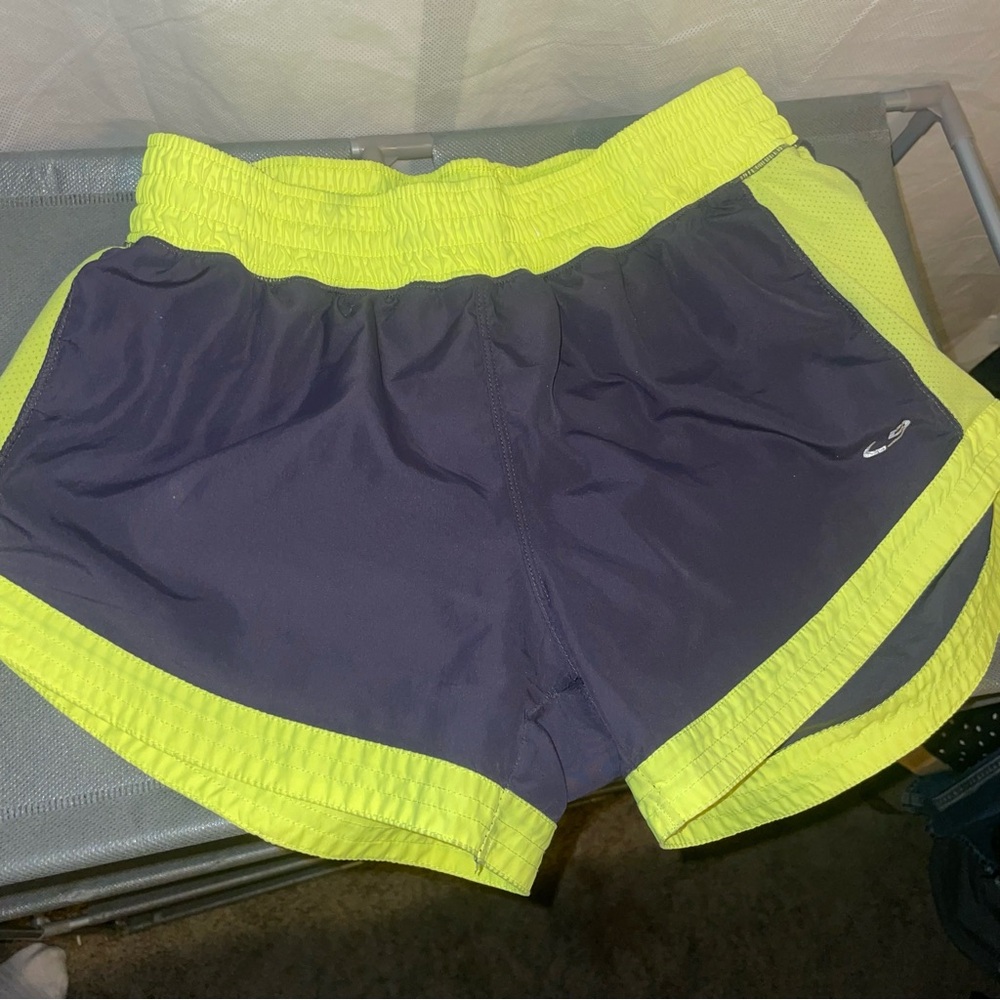 Champion Women's Black and Neon Yellow Athletic Shorts